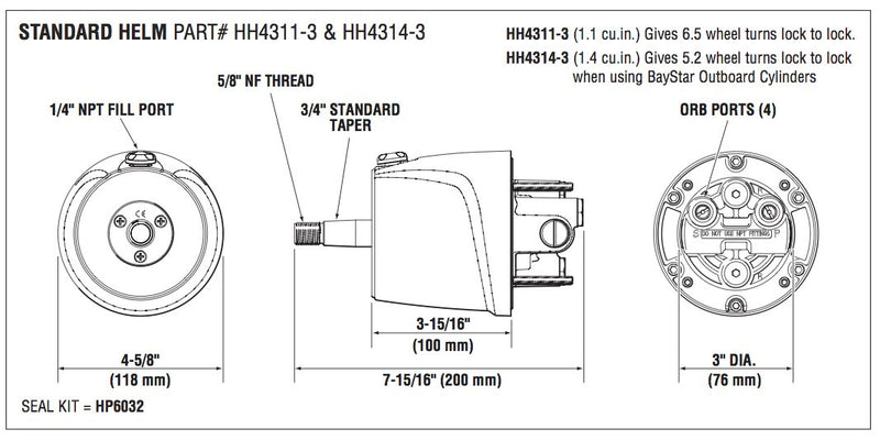 Dometic BayStar 1.4 Helm, HH4314-3, Front Mount