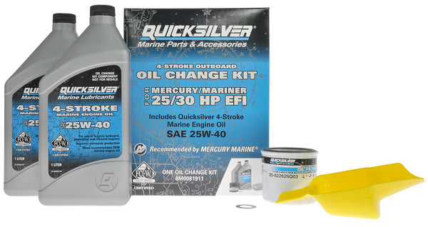 Quicksilver 8M0081911 Oil Change Kit for 25/30 HP Engines - Oil, Oil Filter, Drain Plug Seal and Drip Tray Included - 8M0081911