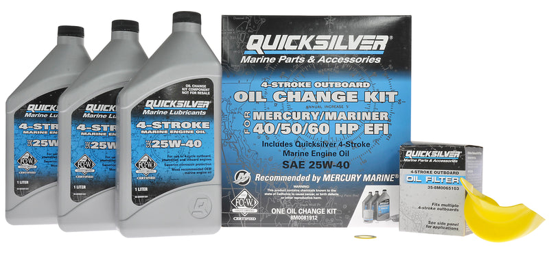 Quicksilver 8M0081912 Oil Change Kit for 40/60 HP Engines - Oil, Oil Filter, Drain Plug Seal and Drip Tray Included - 8M0081912