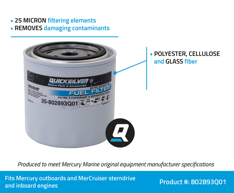 Quicksilver 802893Q01 Water Separating Fuel Filter - Mercury and Mariner Outboards and MerCruiser Stern Drive and Inboard Engines - 802893Q01