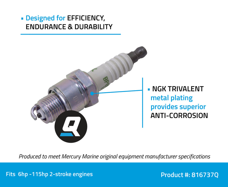 Quicksilver 816737Q NGK BP8HN-10 V-Power Spark Plug, 1-Pack - 816737Q