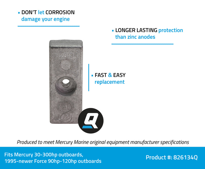 Quicksilver 826134Q Side Pocket Aluminum Anode - Mercury Mariner and Force Outboards - 826134Q
