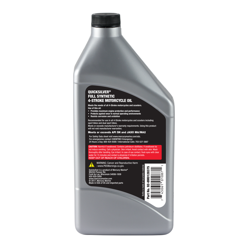 Quicksilver 15W-50 Full Synthetic Motorcycle Oil - 1 Quart - 8M0128375