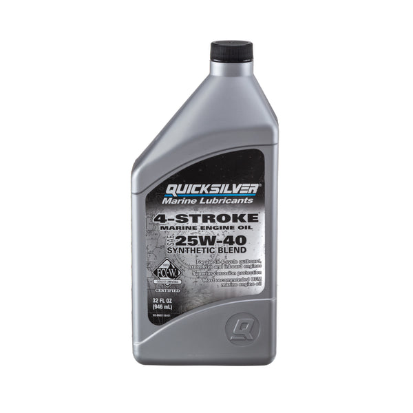 Quicksilver 8M0116451 Synthetic Blend Four Stroke Oil - SAE 25W40 - 1 Quart Bottle - 8M0116451