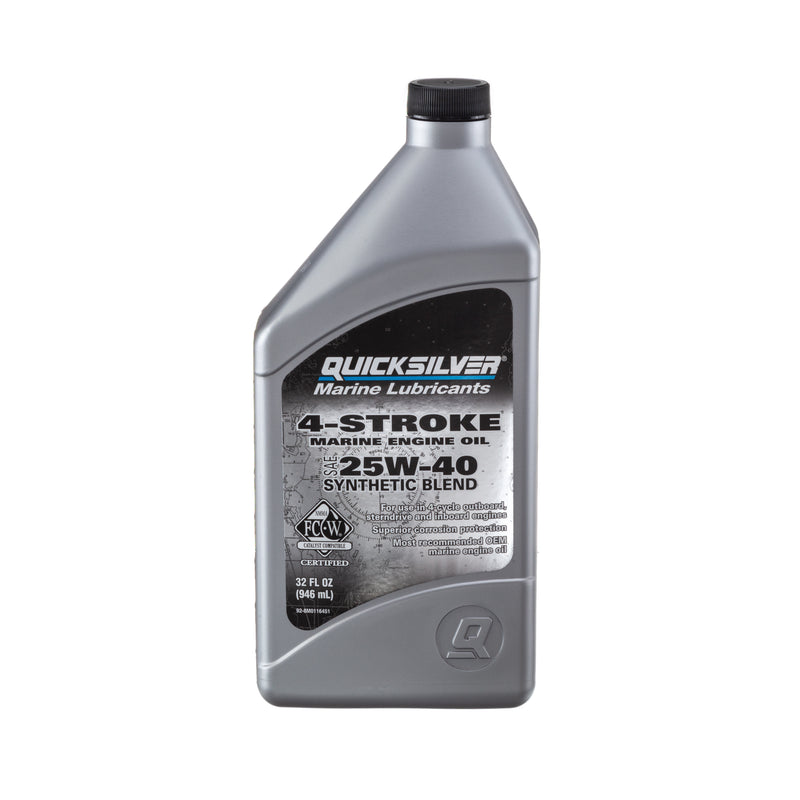 Quicksilver 8M0116451 Synthetic Blend Four Stroke Oil - SAE 25W40 - 1 Quart Bottle - 8M0116451