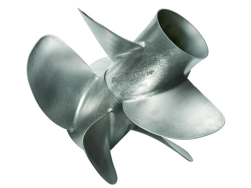 Quicksilver 8M8026230 Thunderbolt 16" diameter X 20" pitch, 4-Blade Stainless Steel Propeller, Left Hand Rotation (Front), Matte Finish - 8M8026230