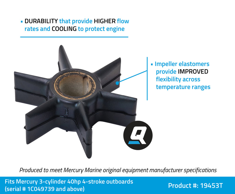 Quicksilver 19453T Water Pump Impeller - Mercury 3-Cylinder 40 Horsepower 4-Stroke Outboards - 19453T