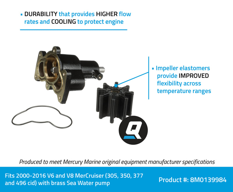 Quicksilver 8M0139984 Brass Water Pump Housing - For V-6 and V-8 MerCruiser Engines (305, 350 and 496 CID, 2000 - 2016) - 8M0139984