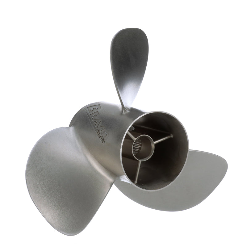 Quicksilver 8M0123411 Bravo Three 13.5" diameter X 28" pitch, 3-Blade Stainless Steel Propeller, Right Hand Rotation, Matte Finish - 8M0123411