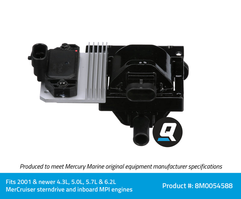 Quicksilver Ignition Coil 8M0054588 - For MerCruiser Stern Drive and Inboard MPI Engines: 4.3L, 5.0L, 6.2L with ECM 555 - 8M0054588