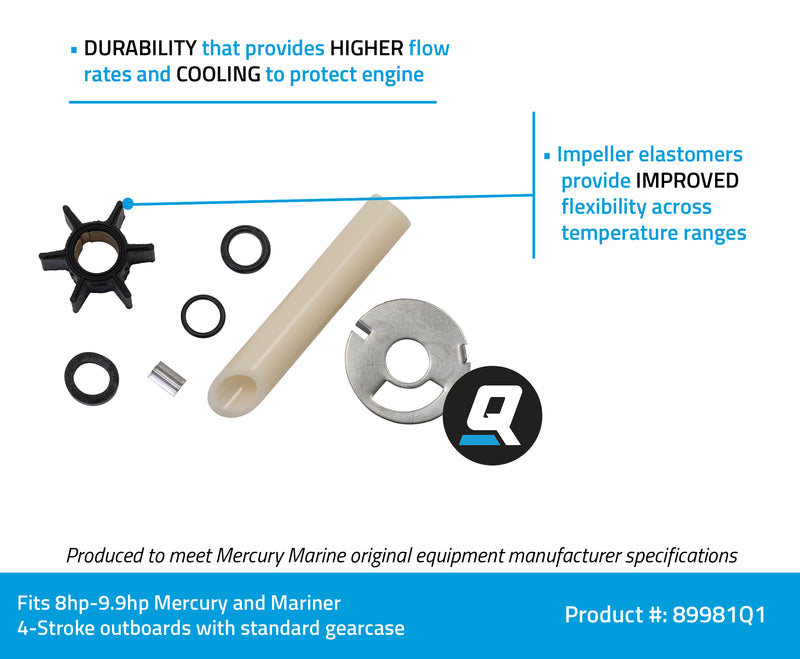 Quicksilver 89981Q1 Water Pump Repair Kit - 8 and 9.9 Horsepower Mercury and Mariner 4-Stroke Outboards with Standard Gearcase - 89981Q1