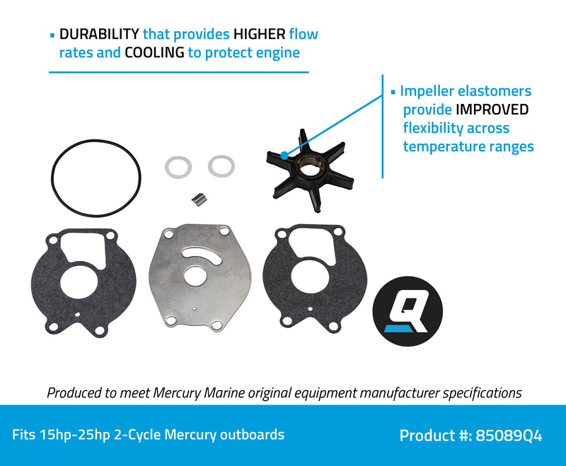 Quicksilver 85089Q4 Water Pump Repair Kit - 15 Through 25 Horsepower 2-Cycle Mercury and Mariner Outboards - 85089Q4