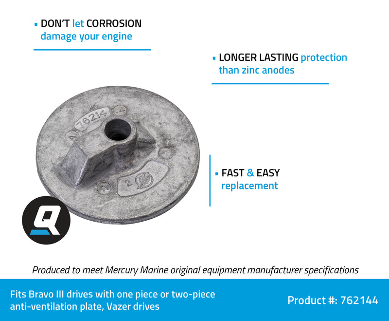 Quicksilver 762144 Aluminum Anode Plate - Bravo III and Vazer Drives - 762144