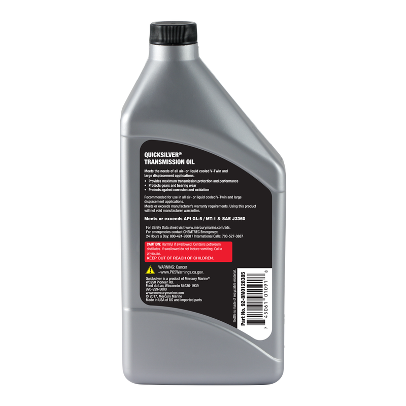 Quicksilver 8M0128385 85W-140 Motorcycle Transmission Oil – 1 Quart - 8M0128385