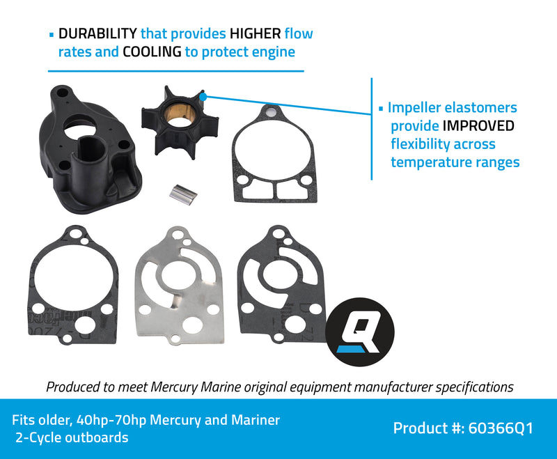 Quicksilver 60366Q1 Upper Water Pump Repair Kit - Older, 40 Through 70 Horsepower Mercury and Mariner 2-Cycle Outboards - 60366Q1