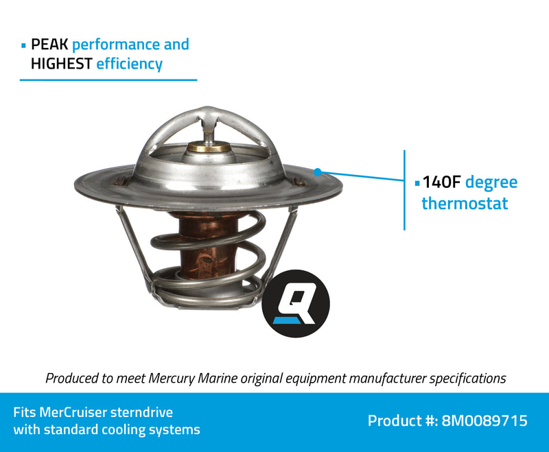 Quicksilver Replacement Thermostat 8M0089715 - 140 Degree - For Various MerCruiser Stern Drives - 8M0089715