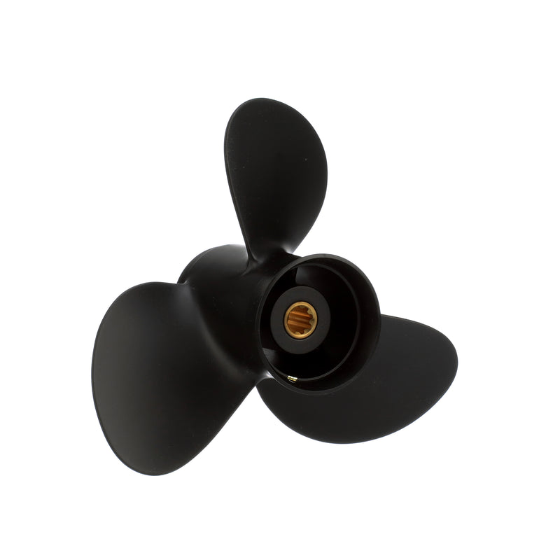 Quicksilver QA3906R Black Diamond 3-Blade Aluminum Propeller - 9.25" diameter x 9" pitch, Right Hand Rotation, 9.9 HP - 20 HP Honda/Yamaha w/8-tooth Spline, Black Finish - QA3906R