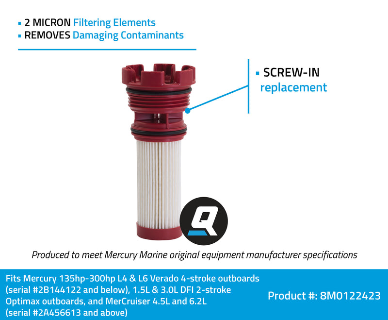 Quicksilver 8M0122423 Fuel Filter Element - Mercury and Mariner Outboards and MerCruiser Stern Drive Engines - 8M0122423