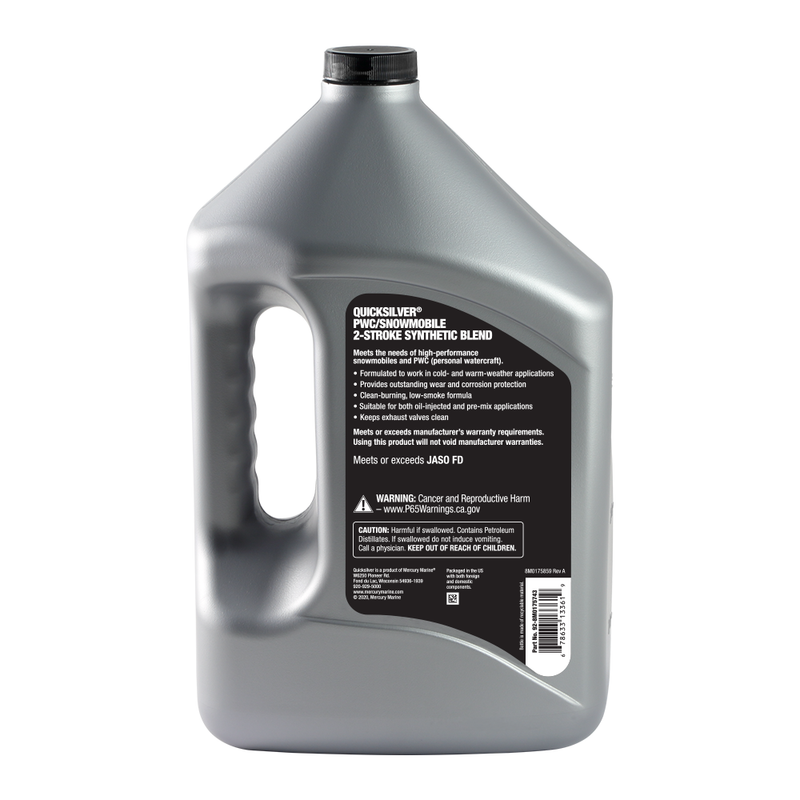 Quicksilver 8M0175743 2-Stroke PWC/Snowmobile Engine Oil – Premium Synthetic Blend – 1 Gallon - 8M0175743