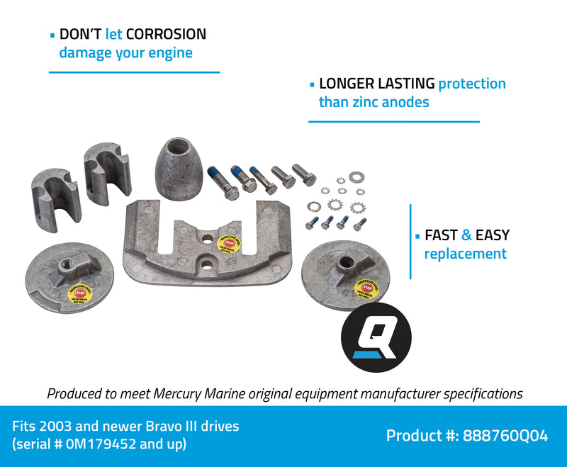 Quicksilver 888760Q04 Magnesium Anode Kit - MerCruiser Bravo III Drives - 888760Q04