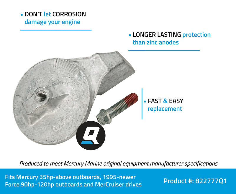 Quicksilver 822777Q1 Aluminum Trim Tab Anode - Mercury or Mariner Outboards and MerCruiser Stern Drives Using High Rake Propellers - 822777Q1