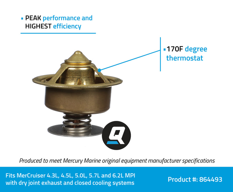 Quicksilver 864493 Replacement Marine Boat Thermostat, 170 F Degree