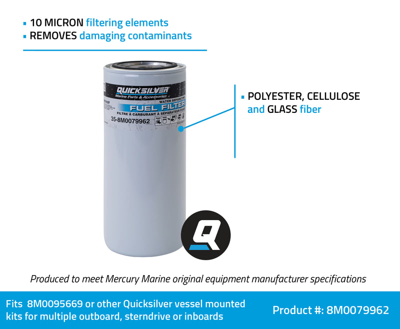 Quicksilver 8M0079962 High Capacity Water Separating Fuel Filter Element - 8M0079962