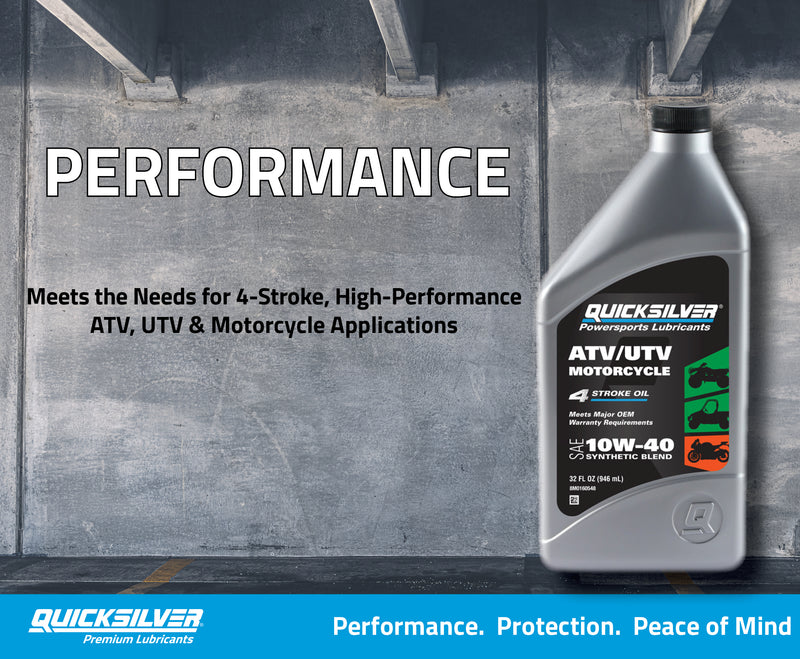 Quicksilver 8M0166408 10W-40 Synthetic Blend ATV/UTV/Motorcycle Oil – 1 Quart - 8M0166408