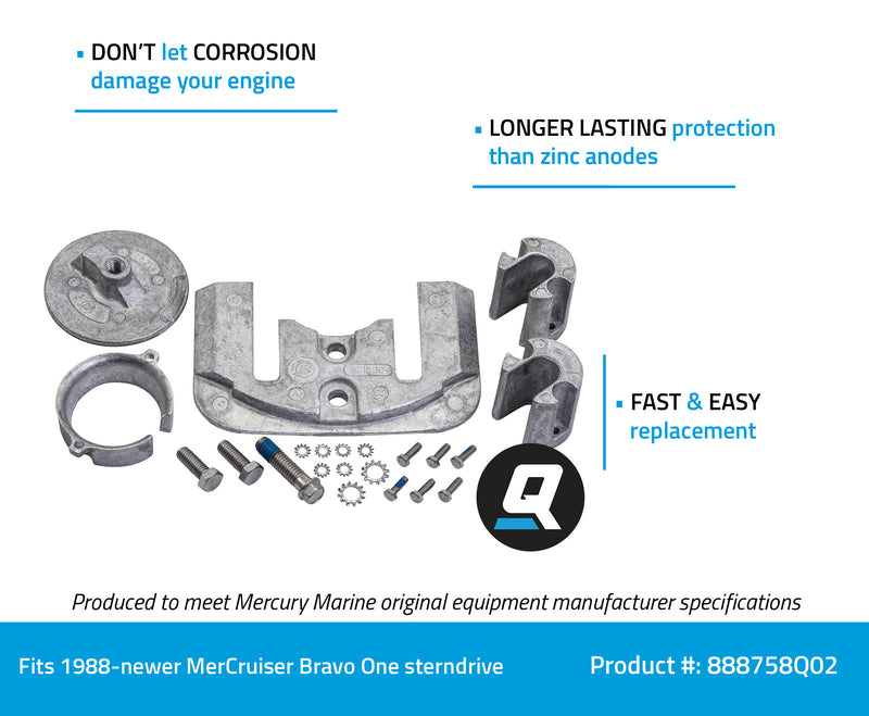 Quicksilver 888758Q02 Aluminum Anode Kit - MerCruiser Bravo One - 888758Q02