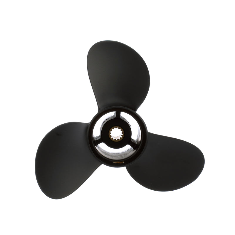 Quicksilver QA3168R Black Diamond 3-Blade Aluminum Propeller - 9.25" diameter x 10" pitch, Right Hand Rotation, 8 HP - 15 HP Evinrude/Johnson w/13-tooth Spline, Black Finish - QA3168R