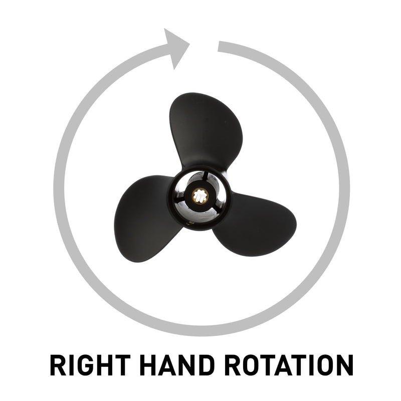 Quicksilver QA3906R Black Diamond 3-Blade Aluminum Propeller - 9.25" diameter x 9" pitch, Right Hand Rotation, 9.9 HP - 20 HP Honda/Yamaha w/8-tooth Spline, Black Finish - QA3906R