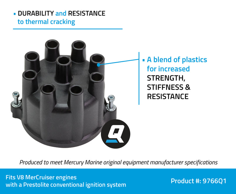 Quicksilver 9766Q1 Distributor Cap - V-8 MerCruiser Engines by General Motors with Prestolite Conventional Ignition Systems - 9766Q1