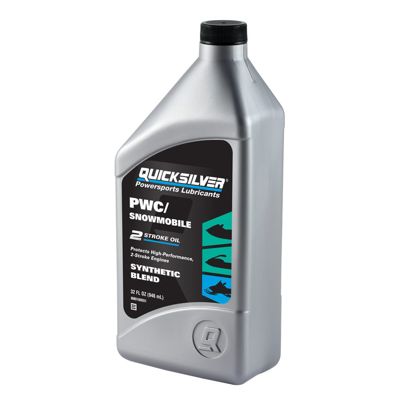 Quicksilver 2-Stroke PWC/Snowmobile Engine Oil – Premium Synthetic Blend – 1 Quart - 4 Pack - 8M0169033
