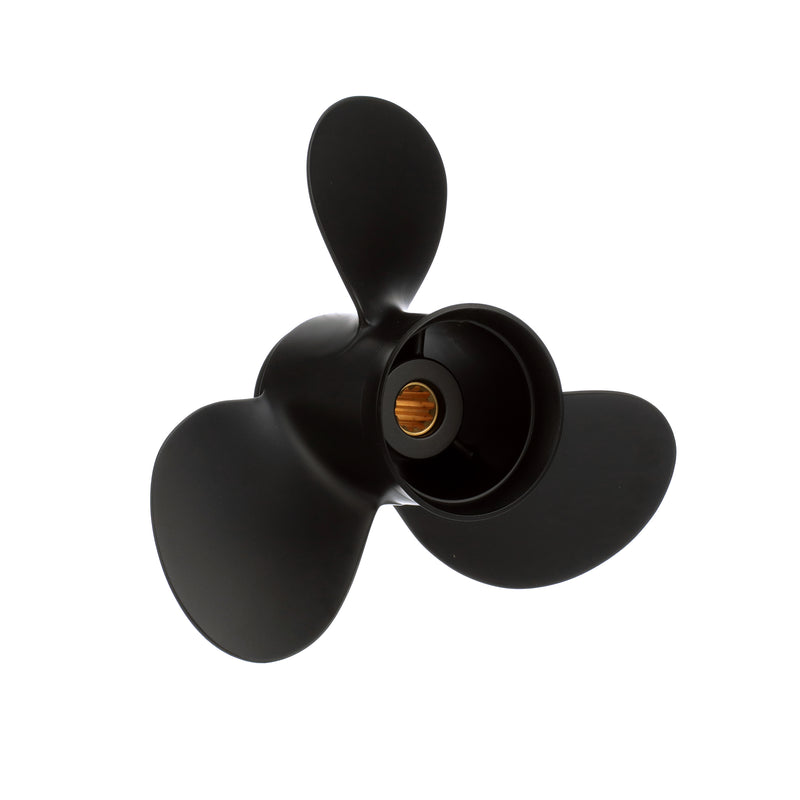 Quicksilver QA3810R Black Diamond 3-Blade Aluminum Propeller - 9.9" diameter x 11" pitch, Right Hand Rotation, 20 HP - 30 HP Yamaha w/10-tooth Spline, Black Finish - QA3810R