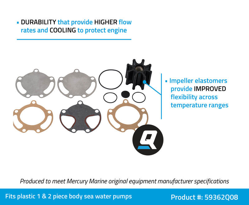 Quicksilver 59362Q08 Sea Water Pump Impeller Replacement Kit - Bravo I, II and III with Two-Piece Pump Body - 59362Q08