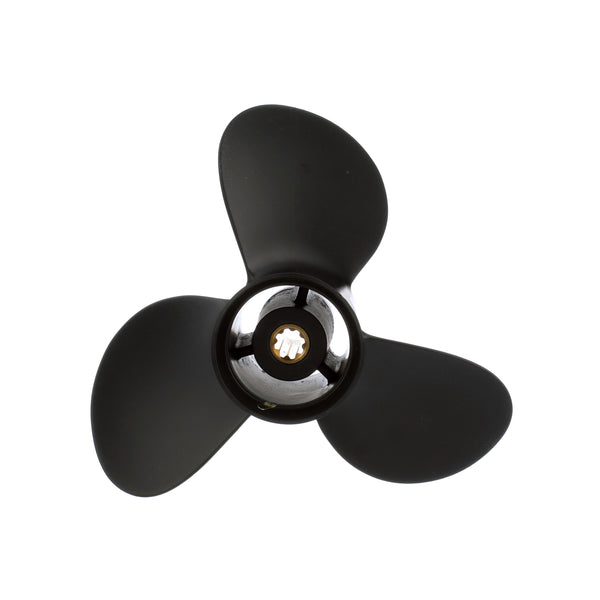 Quicksilver QA3906R Black Diamond 3-Blade Aluminum Propeller - 9.25" diameter x 9" pitch, Right Hand Rotation, 9.9 HP - 20 HP Honda/Yamaha w/8-tooth Spline, Black Finish - QA3906R