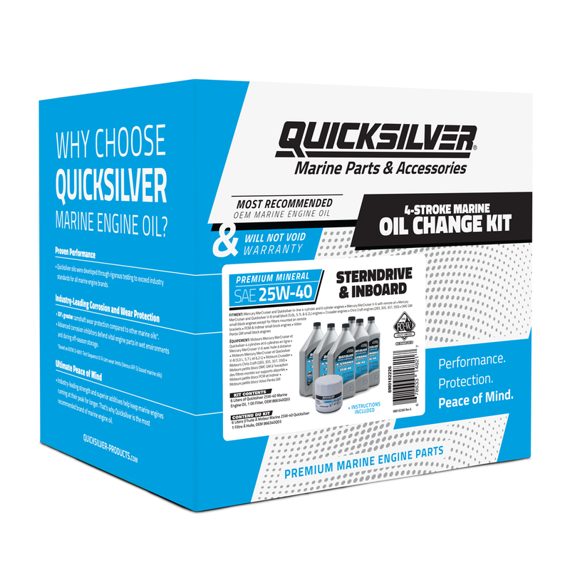 Quicksilver 25W-40 Sterndrive and Inboard Oil Change Kit - Compatible With Mercury MerCruiser - Crusader - Chris Craft - OMC - PCM - V. Penta - Quicksilver Engines - Boat - 8M0182226