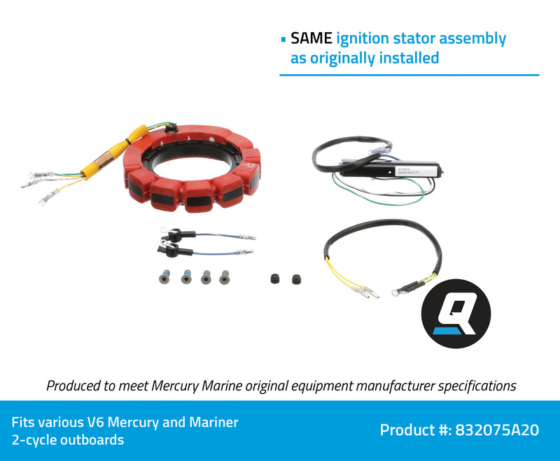 Quicksilver Ignition Stator Assembly 832075A20 - 45 HP - 50 HP Mercury and Mariner 2-Cycle Outboards - 832075A20