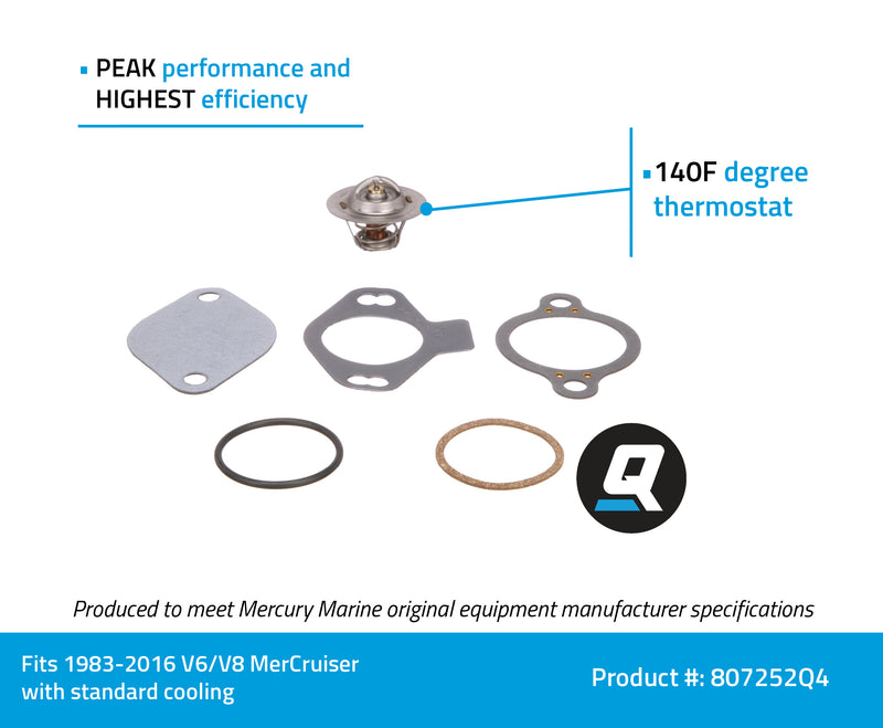 Quicksilver Replacement Thermostat 807252Q4 - 140 - For V-6 and V-8 MerCruiser Engines - 807252Q4