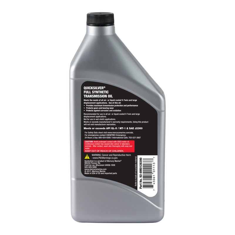 Quicksilver 8M0128390 75W-140 Motorcycle Transmission Oil – 1 Quart - 8M0128390