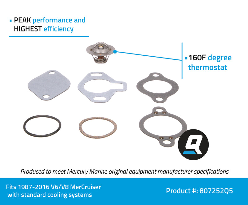 Quicksilver Replacement Thermostat 807252Q5 - 160 Degree - For V-6 and V-8 MerCruiser Engines - 807252Q5