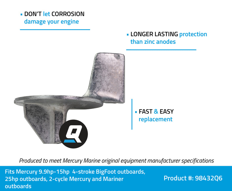 Quicksilver 98432Q6 Zinc Trim Tab Anode Plate - Mercury and Mariner Outboards - 98432Q6