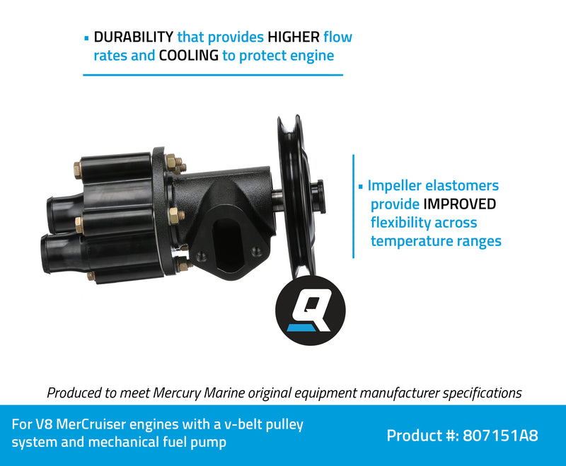 Quicksilver Sea Water Pump Housing 807151A8 - For V-8 MerCruiser Engines Made by General Motors with a V-Belt Pulley System for Engine Accessories and Mechanical Fuel Pumps - 807151A8