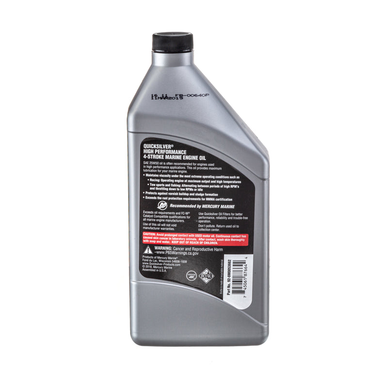 Quicksilver 25W-50 High Performance Synthetic Marine Engine Oil - 1 Quart - 8M0053662