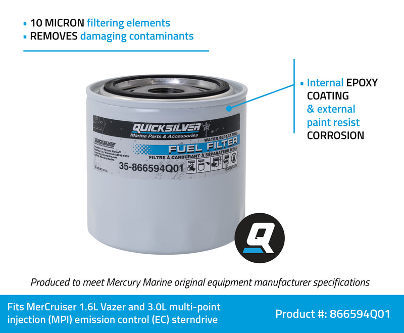 Quicksilver 866594Q01 Water Separating Fuel Filter - MerCruiser Vazer and 3.0L MPI EC Engines - 866594Q01