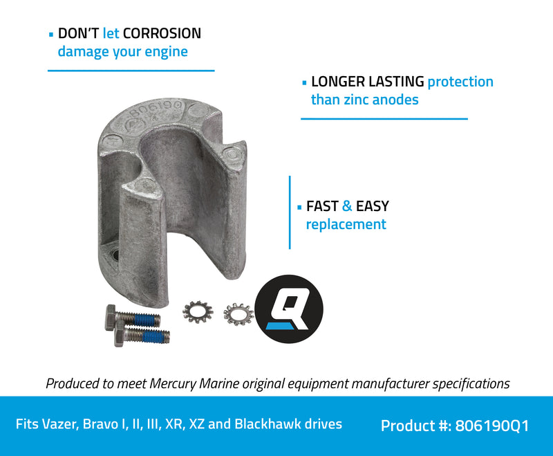 Quicksilver 806190Q1 Aluminum Anode - Bravo Drive Trim Cylinder for Bravo, Blackhawk and Vazer Drives - 806190Q1