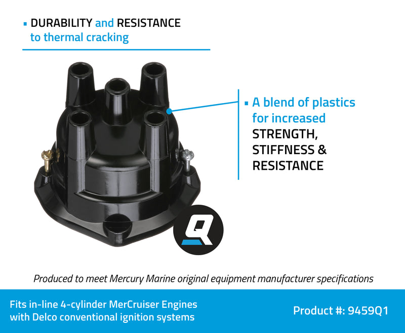 Quicksilver 9459Q1 Distributor Cap - MerCruiser Engines by General Motors with Conventional Ignition Systems - 9459Q1