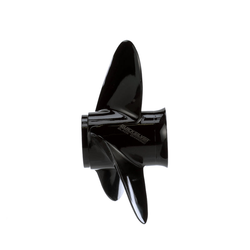 Quicksilver QA3832X Black Diamond 3-Blade Aluminum Propeller - 14" diameter x 13" pitch, Right Hand Rotation, 85 HP - 140 HP Evinrude/Johnson V4, Black Finish - QA3832X