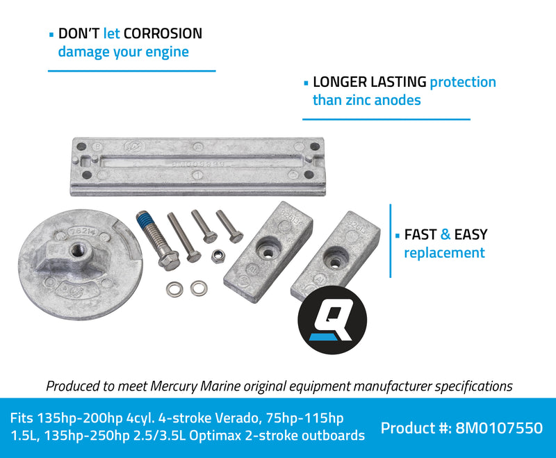 Quicksilver 8M0107550 Aluminum Anode Kit - Mercury Verado and Optimax Outboards - 8M0107550