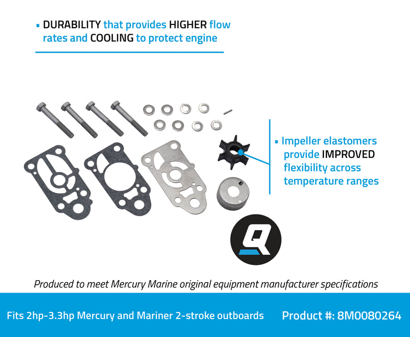 Quicksilver 8M0080264 Water Pump Repair Kit - 3.3 Horsepower Mercury and Mariner Outboards - 8M0080264